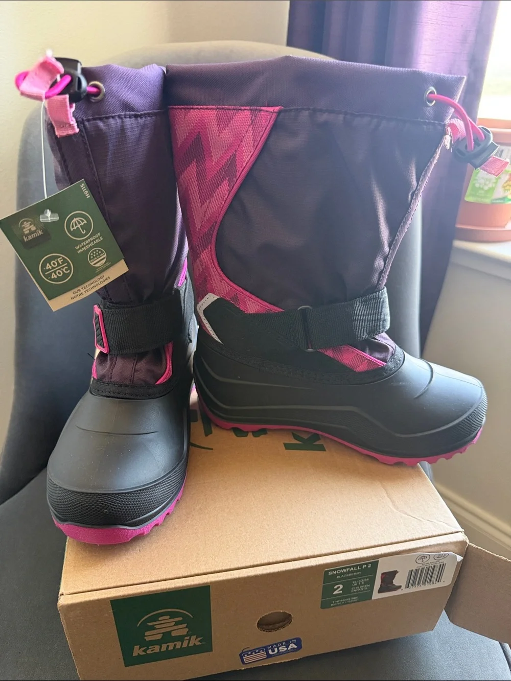Kamik Kids Snowfall P2 Purple and Pink Winter Boots